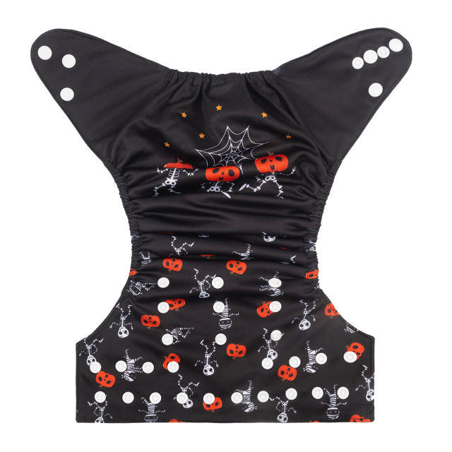 ALVABABY Halloween One Size Positioning Printed Cloth Diaper -Pumpkin (QD61A)