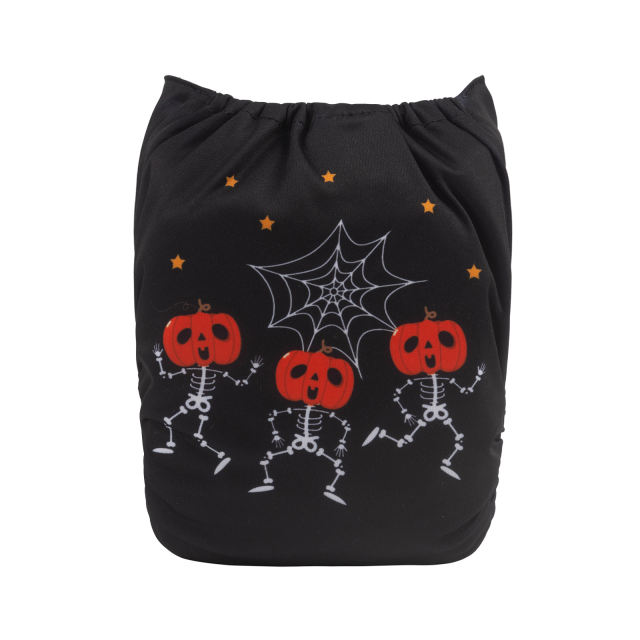 ALVABABY Halloween One Size Positioning Printed Cloth Diaper -Pumpkin (QD61A)
