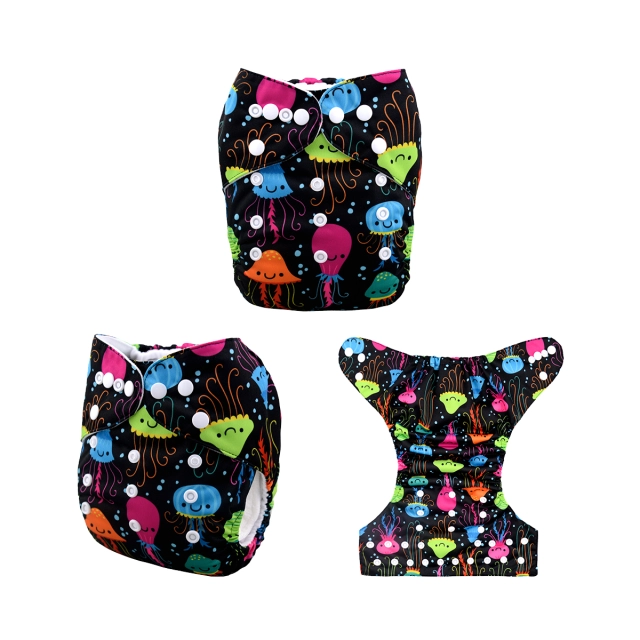 ALVABABY One Size Print Pocket Cloth Diaper-Jellyfish (H054A)