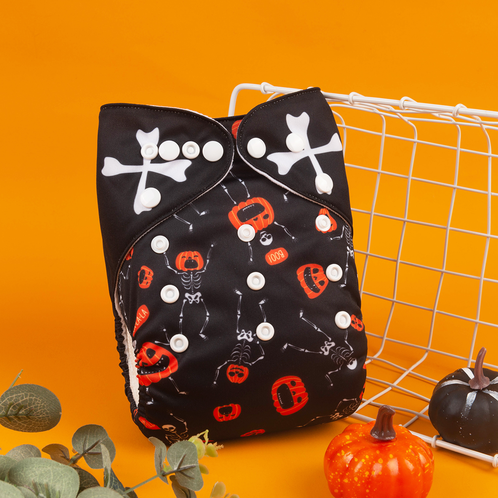 Halloween Cloth Diaper One Size Adjustable Reusable Diapers for Babies -Skeleton and pumpkin(QD60A)