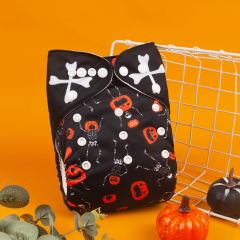 ALVABABY Halloween One Size Positioning Printed Cloth Diaper -Skeleton and pumpkin(QD60A)