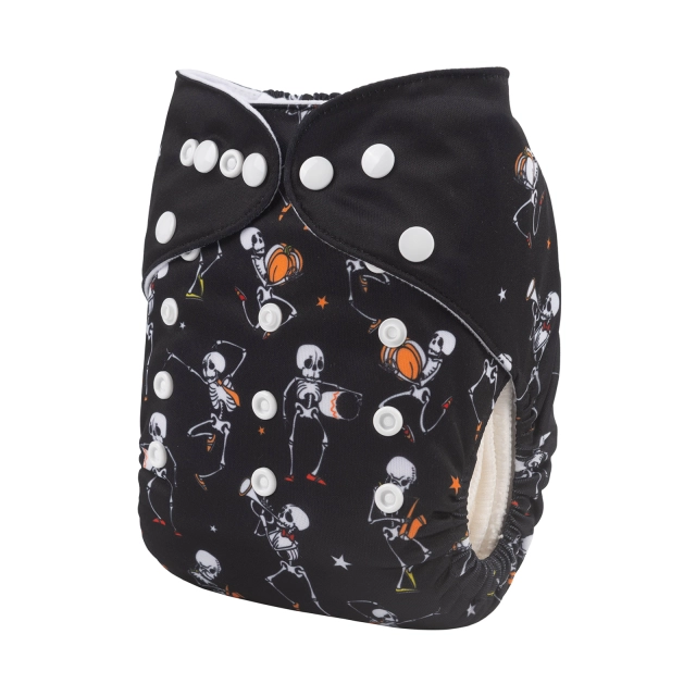 ALVABABY Halloween One Size Positioning Printed Cloth Diaper -Skeleton(QD62A)