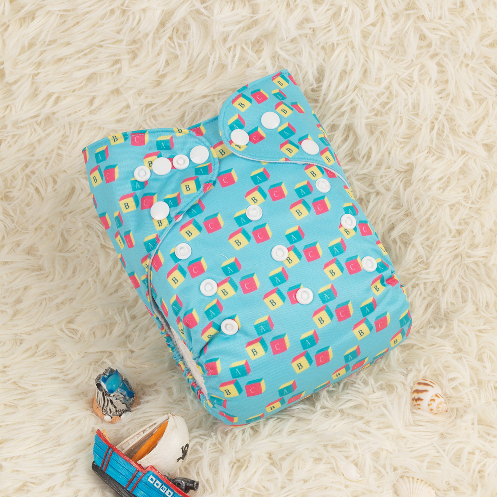 ALVABABY One Size Positioning Printed Cloth Diaper -Letter block (YDP111A)