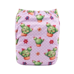 ALVABABY One Size Positioning Printed Cloth Diaper -Happy Cactus(YDP109A)