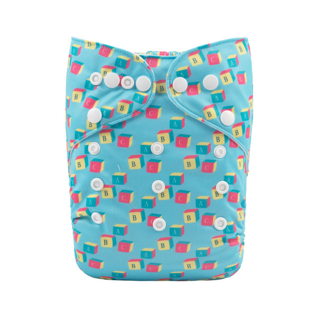 ALVABABY One Size Positioning Printed Cloth Diaper -Letter block (YDP111A)