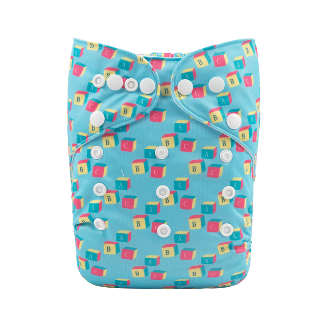 ALVABABY One Size Positioning Printed Cloth Diaper -Letter block (YDP111A)