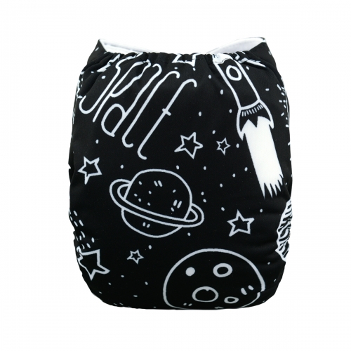 ALVABABY Print Cloth Diaper - One Size Adjustable Washable & Reusable Diaper with Pocket for Babies-(Black Planet, H040A)