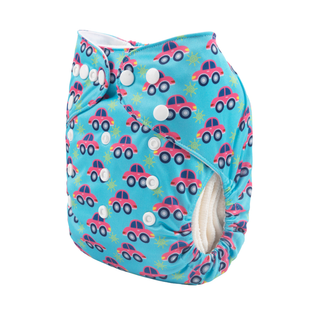 ALVABABY One Size Positioning Printed Cloth Diaper -Car (YDP110A)