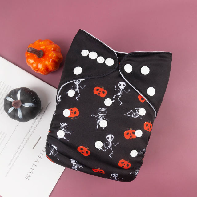 ALVABABY Halloween One Size Positioning Printed Cloth Diaper -Pumpkin (QD61A)