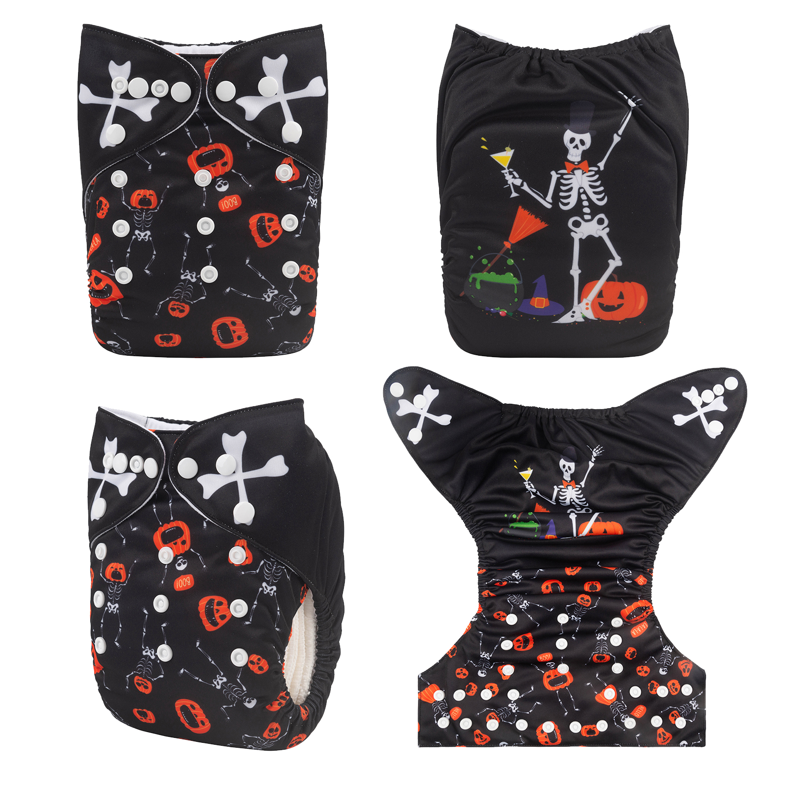 Halloween Cloth Diaper One Size Adjustable Reusable Diapers for Babies -Skeleton and pumpkin(QD60A)
