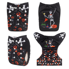 ALVABABY Halloween One Size Positioning Printed Cloth Diaper -Skeleton and pumpkin(QD60A)