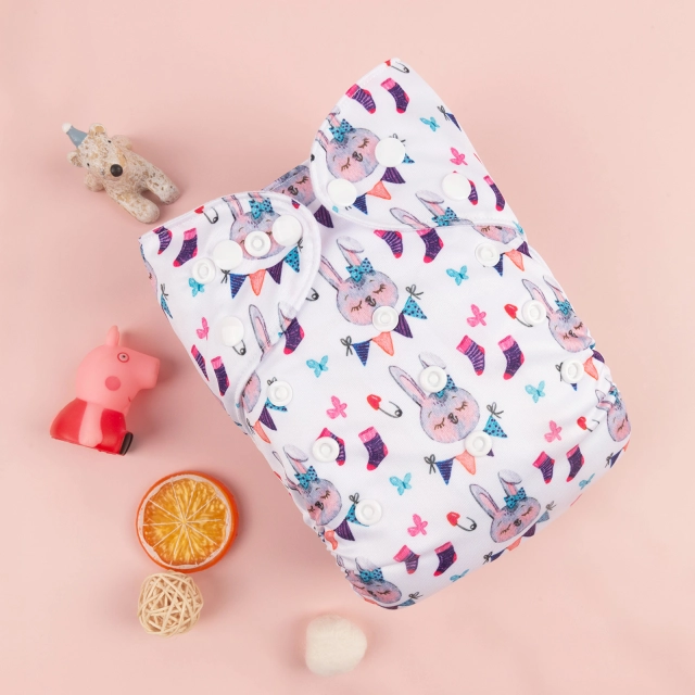 ALVABABY One Size Positioning Printed Cloth Diaper -Rabbit (YDP107A)