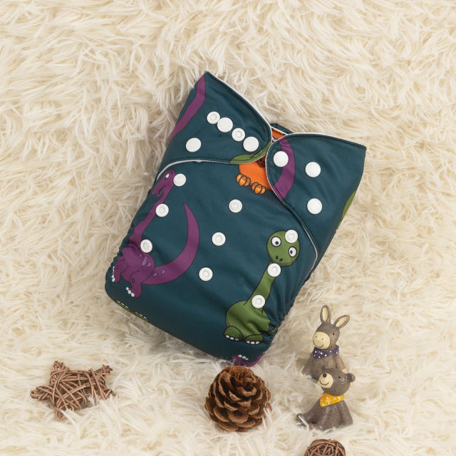 ALVABABY One Size Positioning Printed Cloth Diaper -Dinosaur (YDP114A)