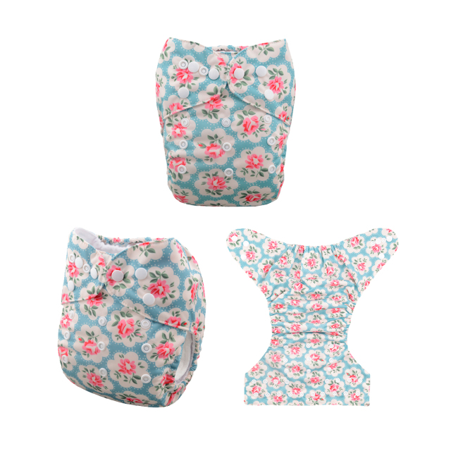 ALVABABY One Size Print Pocket Cloth Diaper-Flowers (H051A)