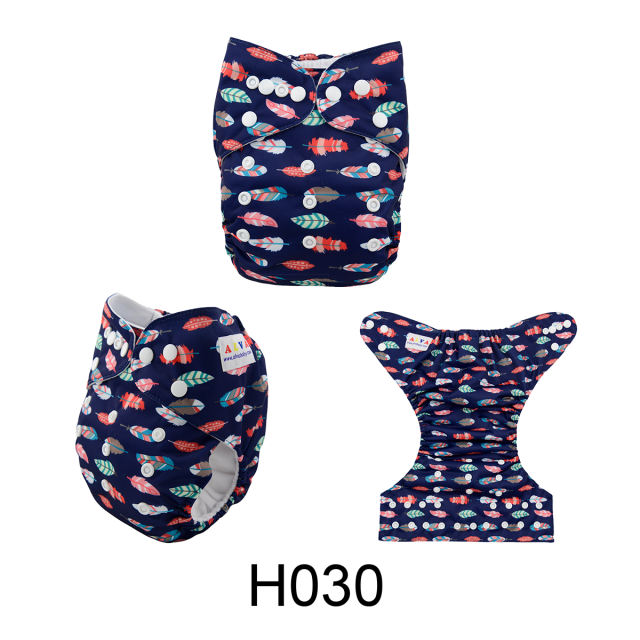 ALVABABY One Size Print Pocket Cloth Diaper -Feather（H030A)