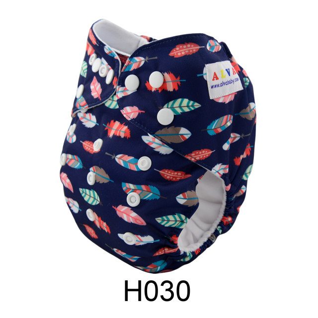 ALVABABY One Size Print Pocket Cloth Diaper -Feather（H030A)