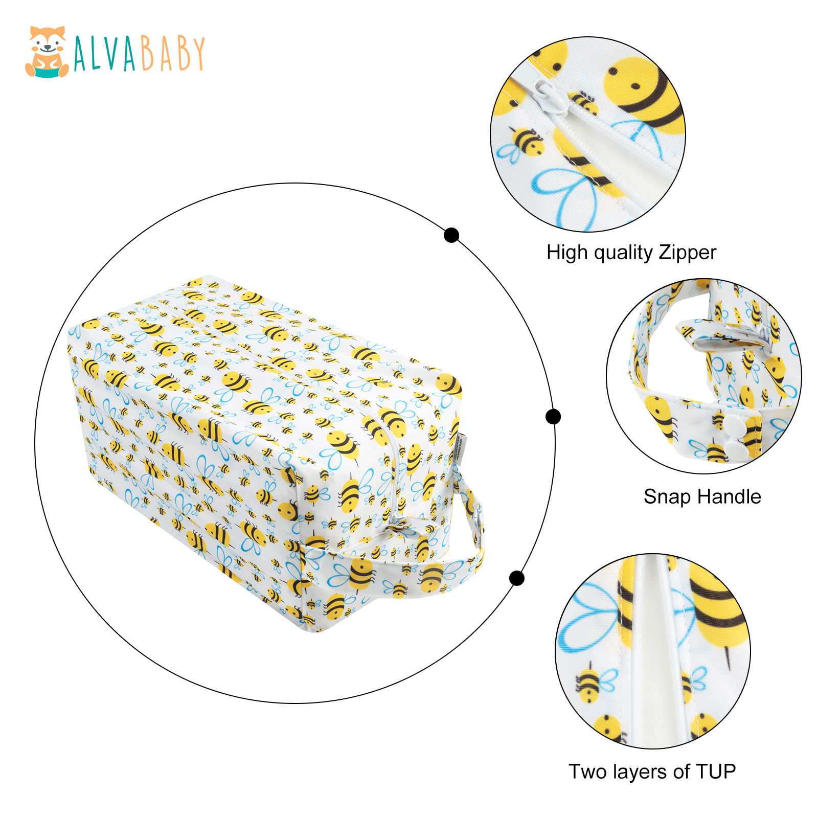 ALVABABY Diaper Pod, Waterproof Wet Bag for Daycare & Travel (Bees, LP-H117A)