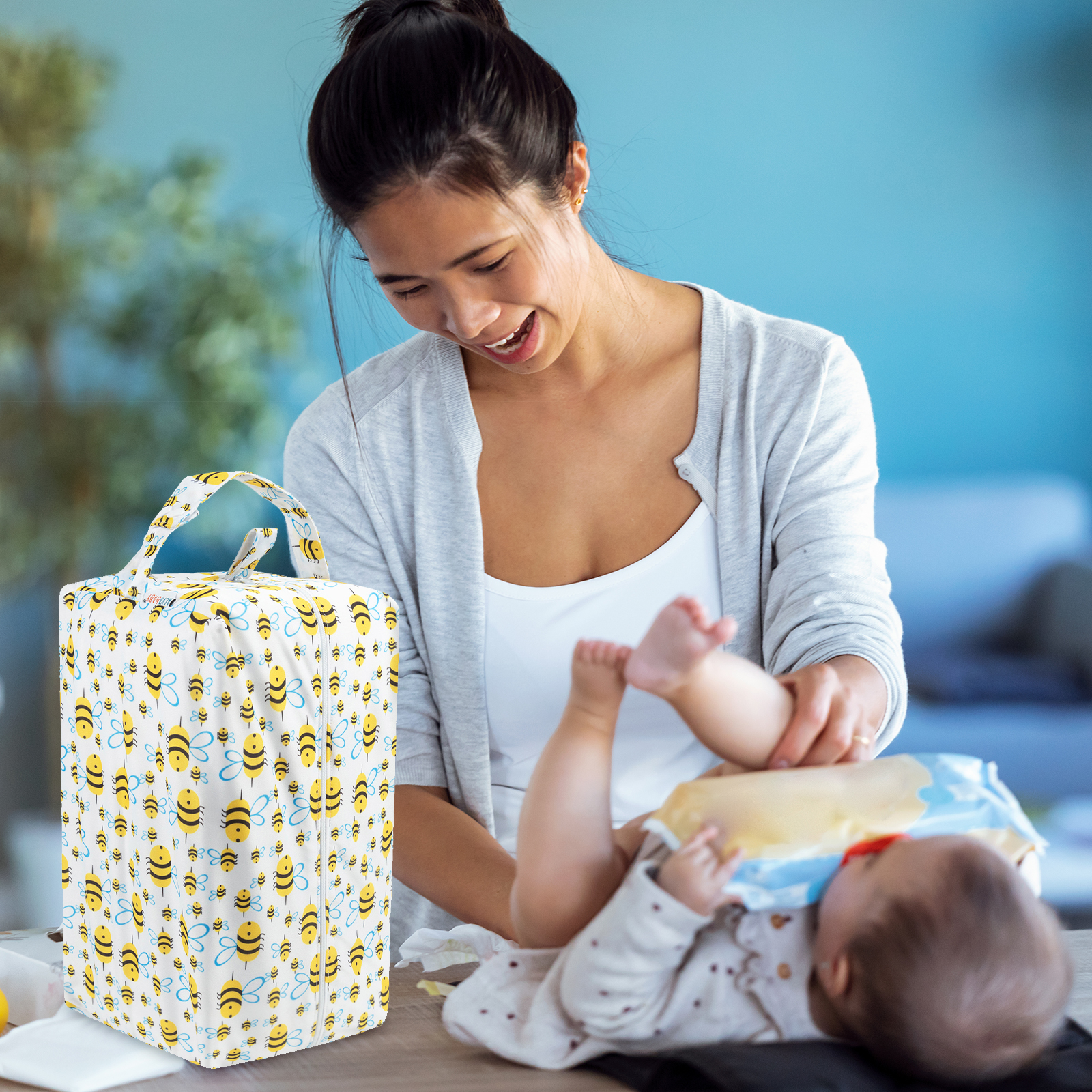 ALVABABY Diaper Pod, Waterproof Wet Bag for Daycare & Travel (Bees, LP-H117A)