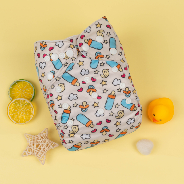 ALVABABY One Size Print Pocket Cloth Diaper-Baby bottle（H389A)