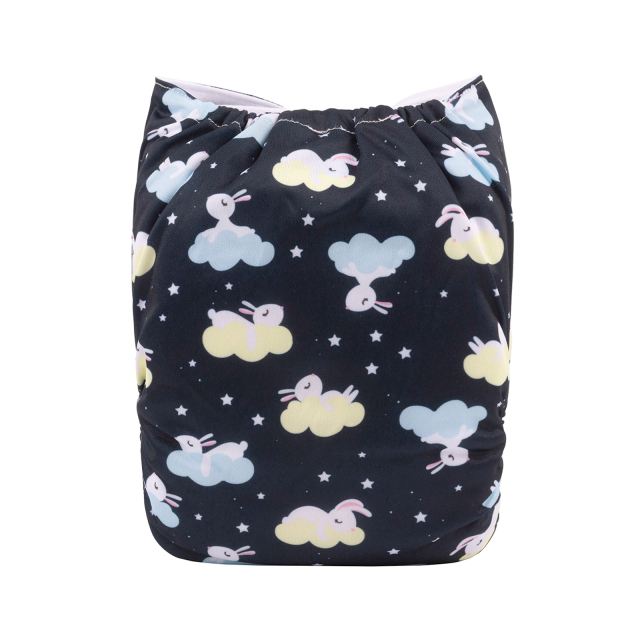 ALVABABY One Size Print Pocket Cloth Diaper- Rabbit in clouds (H395A)