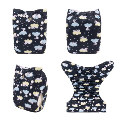 ALVABABY One Size Print Pocket Cloth Diaper- Rabbit in clouds (H395A)