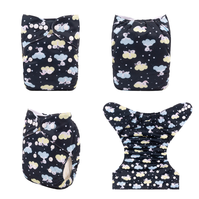 ALVABABY One Size Print Pocket Cloth Diaper- Rabbit in clouds (H395A)