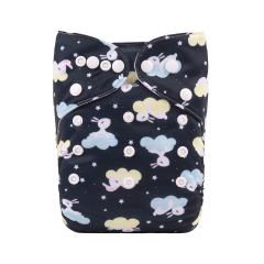 ALVABABY One Size Print Pocket Cloth Diaper- Rabbit in clouds (H395A)
