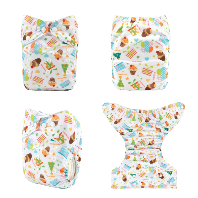 ALVABABY One Size Print Pocket Cloth Diaper-Birthday Cakes(H394A)