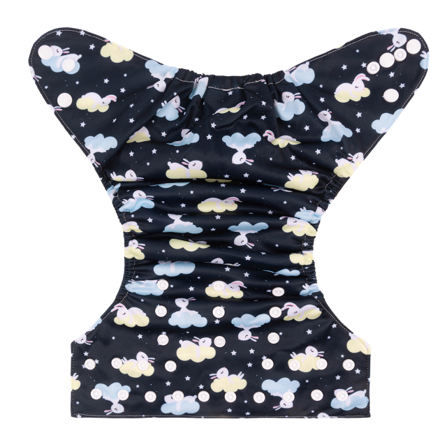 ALVABABY One Size Print Pocket Cloth Diaper- Rabbit in clouds (H395A)