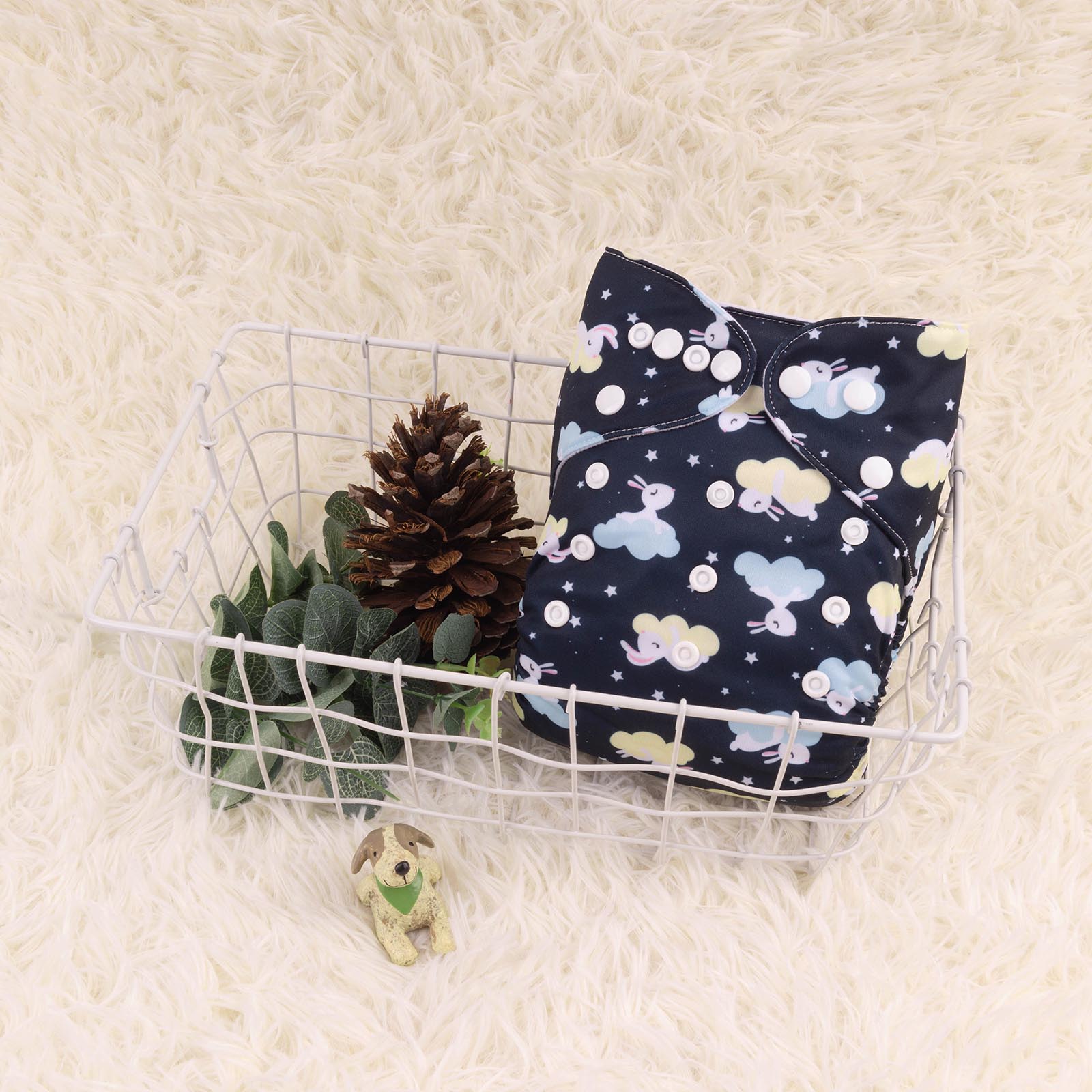 ALVABABY Print Cloth Diaper - One Size Adjustable Washable & Reusable Diaper for Babies and Toddlers (Rabbit in Clouds, H395A)