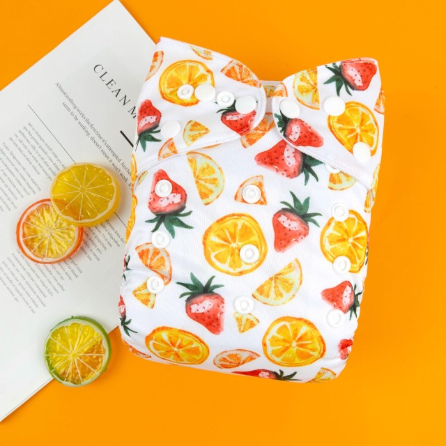 ALVABABY One Size Print Pocket Cloth Diaper-Strawberry&Orange(H390A)
