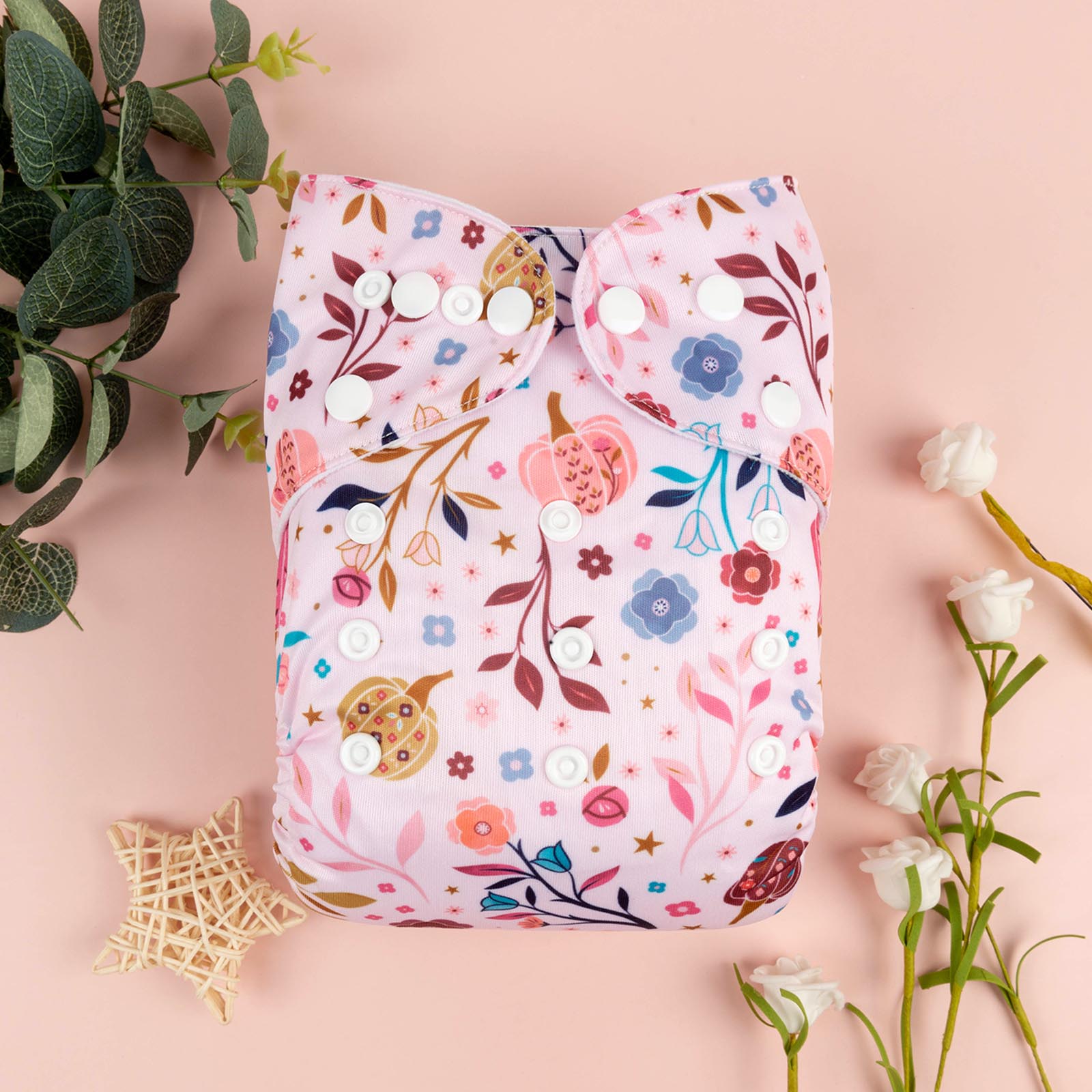 ALVABABY Print Cloth Diaper - One Size Adjustable Washable & Reusable Diaper for Babies and Toddlers (Pumpkin Plants, H393A)