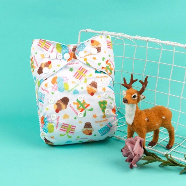 ALVABABY One Size Print Pocket Cloth Diaper-Birthday Cakes(H394A)