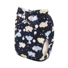 ALVABABY One Size Print Pocket Cloth Diaper- Rabbit in clouds (H395A)