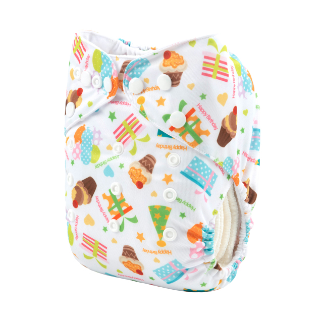 ALVABABY One Size Print Pocket Cloth Diaper-Birthday Cakes(H394A)