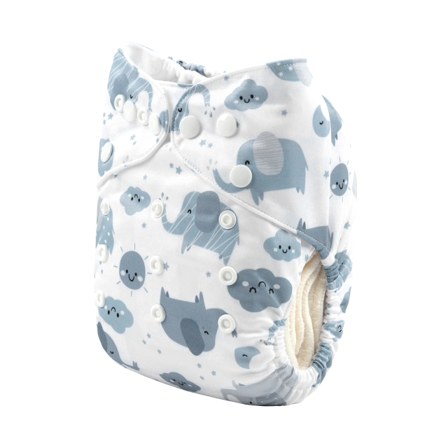 ALVABABY One Size Print Pocket Cloth Diaper-Elephant (H396A)