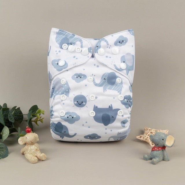 ALVABABY One Size Print Pocket Cloth Diaper-Elephant (H396A)