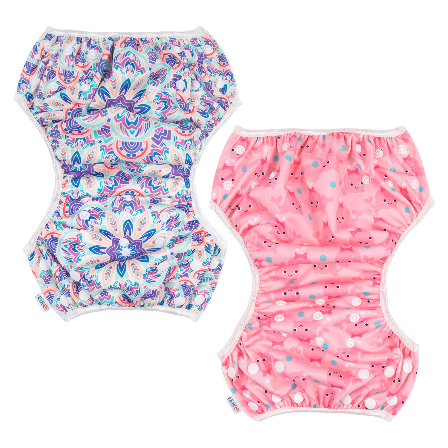 ALVABABY 2PCS Reusable Swim Diaper - Adjustable One Size Swimwear for Infants & Toddlers (2SW-WZ05)
