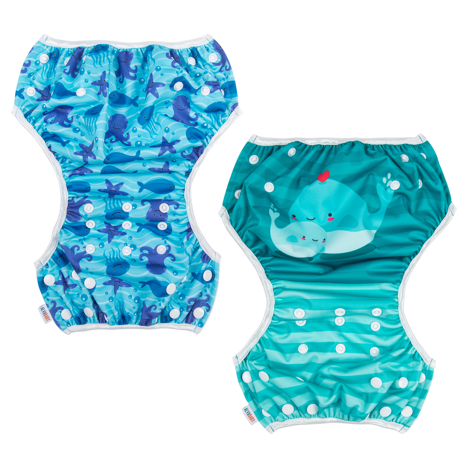 ALVABABY 2PCS Reusable Swim Diaper - Adjustable One Size Swimwear for Infants & Toddlers (2SW-WZ06)