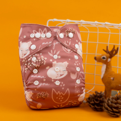 ALVABABY One Size Positioning Printed Cloth Diaper -Cute Fox(YDP117A)