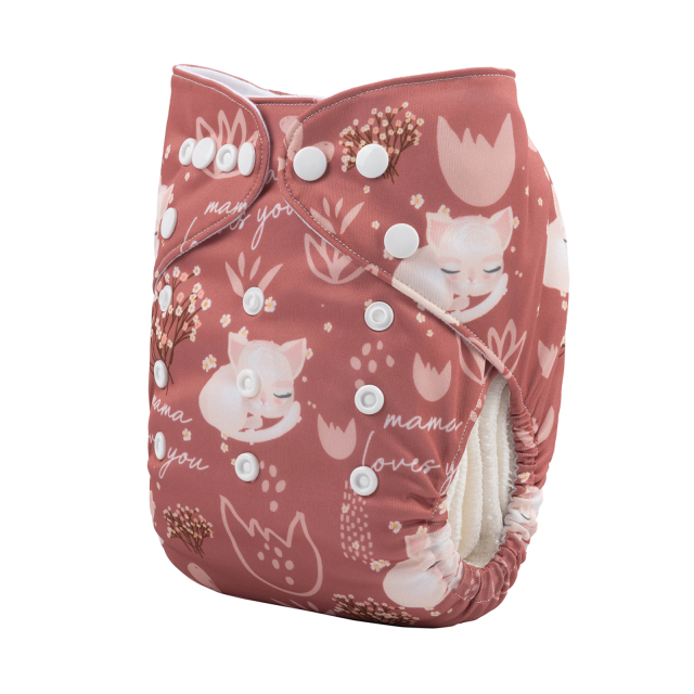 ALVABABY One Size Positioning Printed Cloth Diaper -Cute Fox(YDP117A)