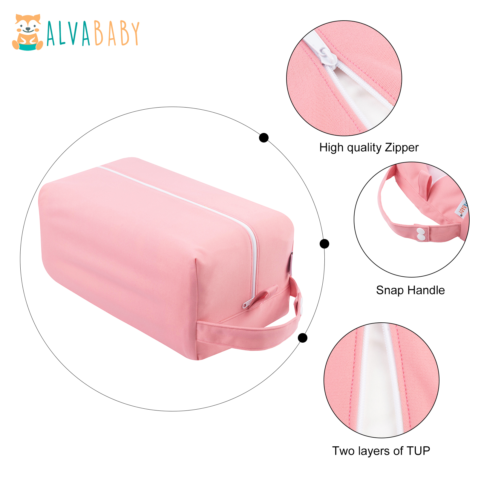 ALVABABY Diaper Pod, Waterproof Wet Bag for Daycare & Travel (Pink, LP-B16A)