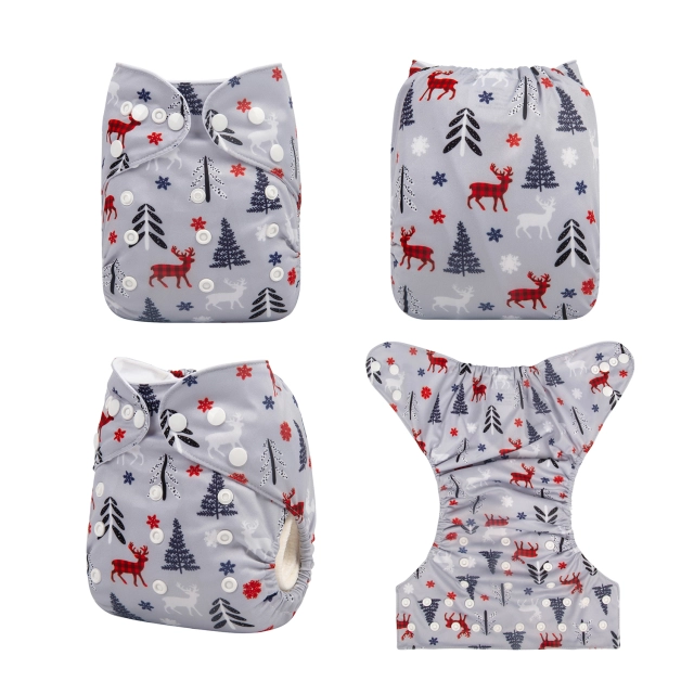 ALVABABY Christmas One Size Positioning Printed Cloth Diaper -Elk and Christmas tree (QD35A)