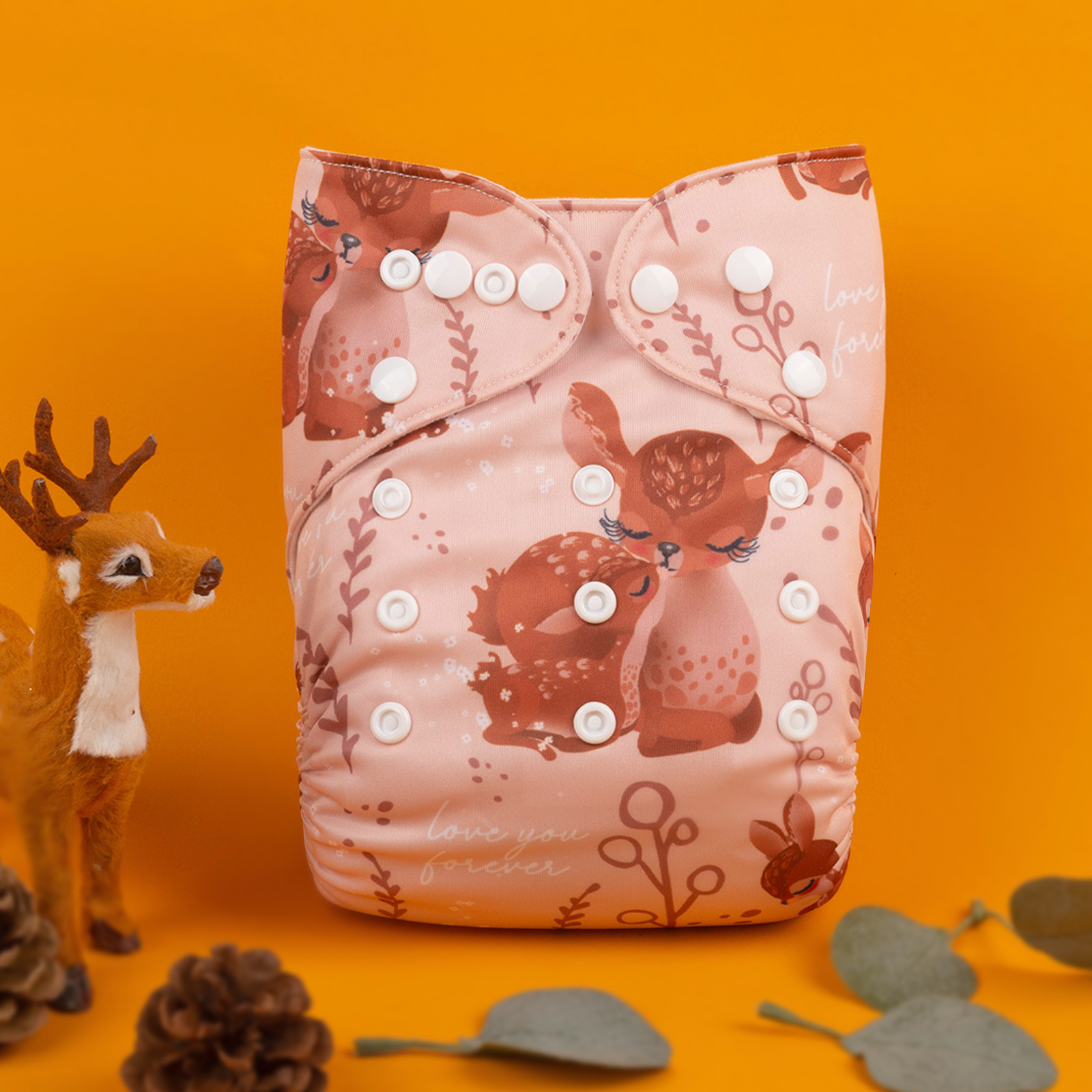 ALVABABY Positioning Cloth Diaper - One Size Adjustable Washable & Reusable Diaper for Babies and Toddlers (Fawn/Deer, YDP116A)