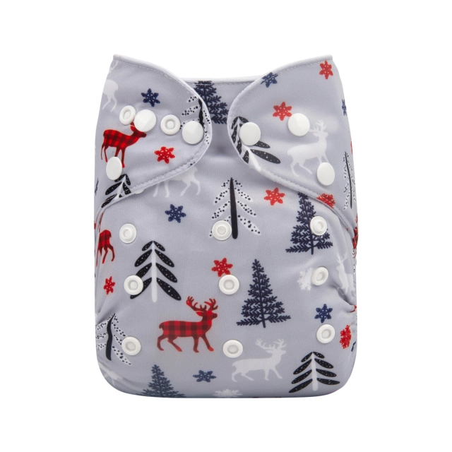 ALVABABY Christmas One Size Positioning Printed Cloth Diaper -Elk and Christmas tree (QD35A)