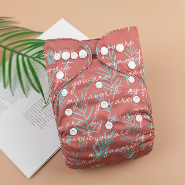 ALVABABY One Size Positioning Printed Cloth Diaper -Leaves(YDP120A)