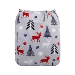 ALVABABY Christmas One Size Positioning Printed Cloth Diaper -Elk and Christmas tree (QD35A)