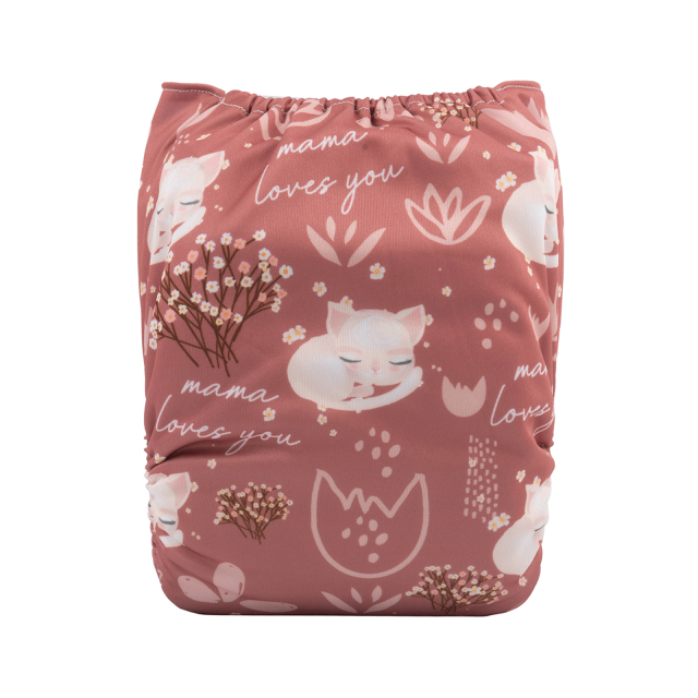ALVABABY One Size Positioning Printed Cloth Diaper -Cute Fox(YDP117A)