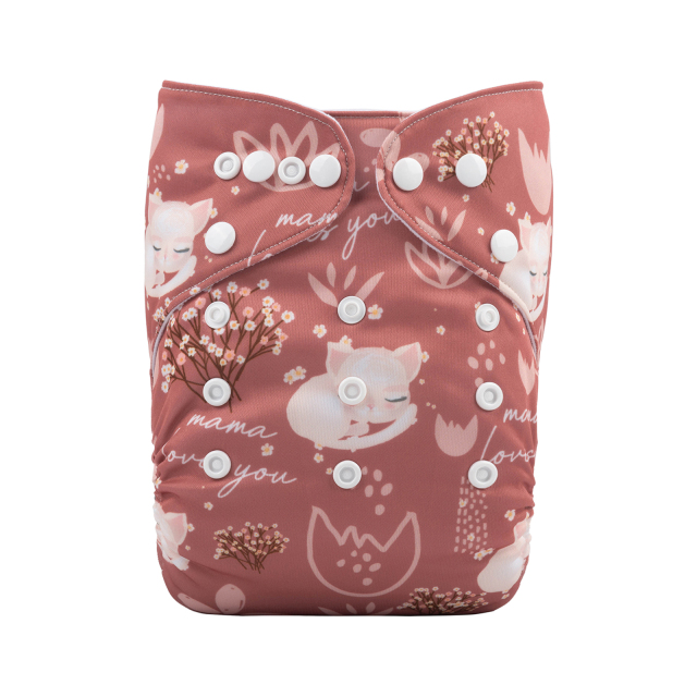 ALVABABY One Size Positioning Printed Cloth Diaper -Cute Fox(YDP117A)
