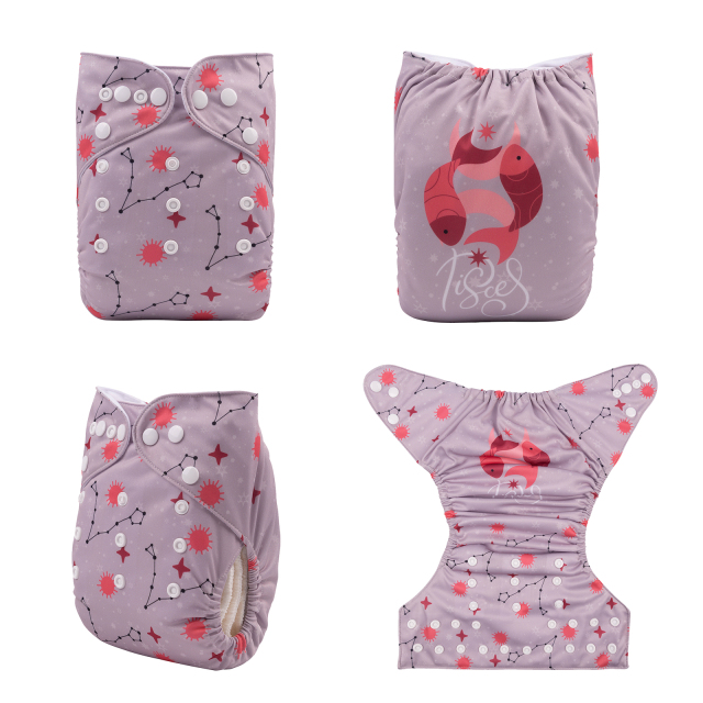 ALVABABY One Size Positioning Printed Cloth Diaper -Pisces (YDX24A)